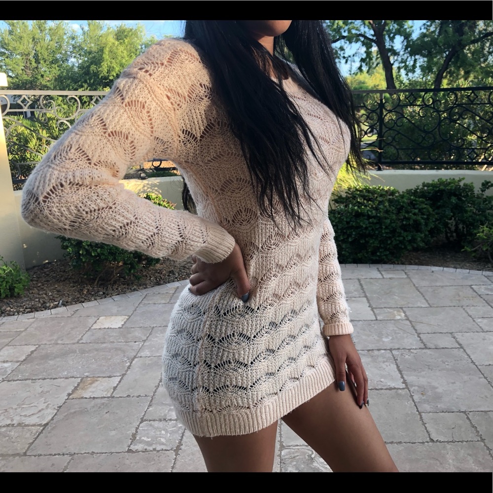 Knitted Pink/Tan Long Sweater (Dress)